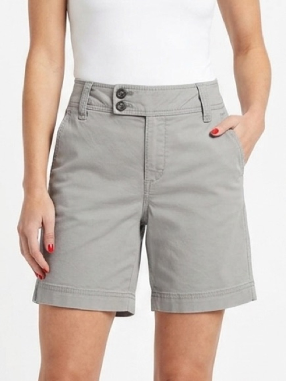 Eddie Bauer Cotton Blend Chino Gray Tan Utility Shorts Size 8 $65 EUC KL Y2K